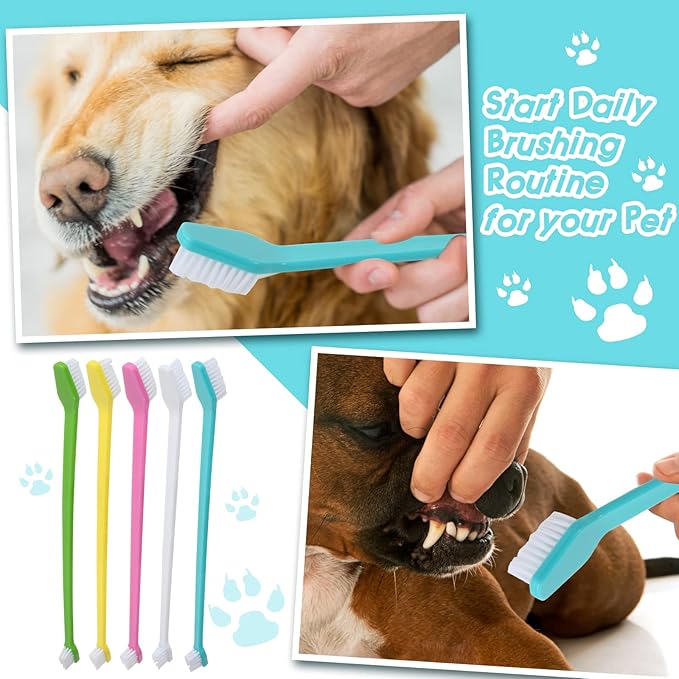 50 Pack Dual Ended Long Dog & Cat Toothbrush, Pet Safe Super Soft Bristles for Pet Dog Puppy Kitten Dental & Oral Care Teeth & Gums, Pet toothbrushes in Box, Bulk Individual polybag (Colorful)-PawvioPets