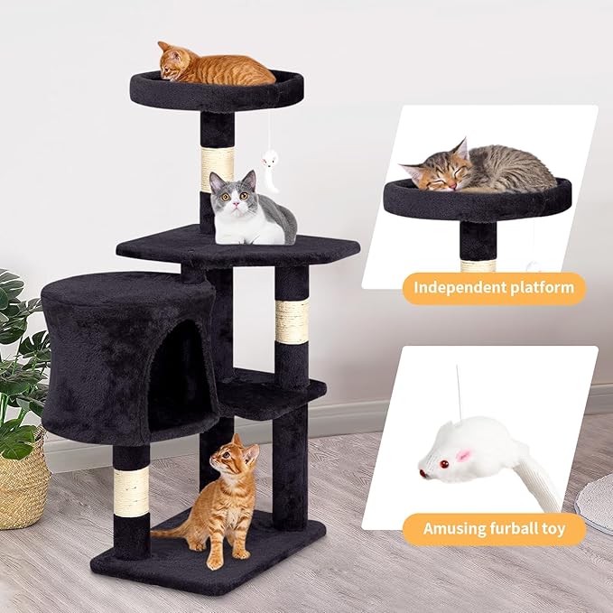 BestPet Cat Tree 36 inch Tall Scratching Toy Activity Centre Cat Tower Cat Condo Multi-Level Furniture Scratching Posts for Indoor Cats,Dark Gray-PawvioPets