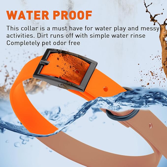 Dogline Biothane Waterproof Dog Collar Strong Coated Nylon Webbing with Black Hardware Odor- Proof for Easy Care Easy to Clean High Performance Fits Small Medium or Large Dogs, Hunter Orange-PawvioPets