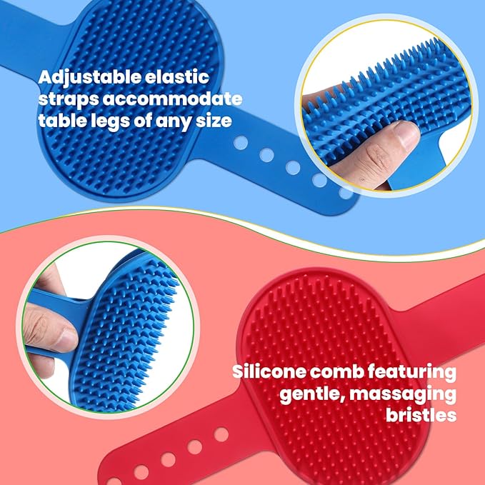4Pcs Silicone Cat Grooming Brush Set, Multi-Functional Cat Self Groomer for Indoor Cats, Wall Mounted Face Scratchers, Grooming Strap Pad for Sofa & Chair Legs (Blue, Red)-PawvioPets