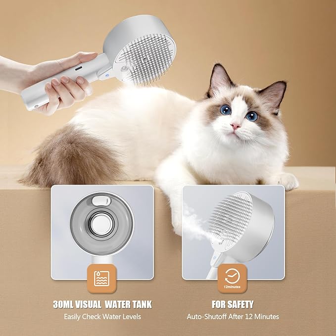 Cloud Care Cat Brush for Indoor Cat Steam Brush for Shedding Spritz Defur Comb for Cats Dogs Steam Brushes for Long Short Hair Cats Dogs Pet Steam Brushes for Massage Grooming Self-Cleaning-PawvioPets