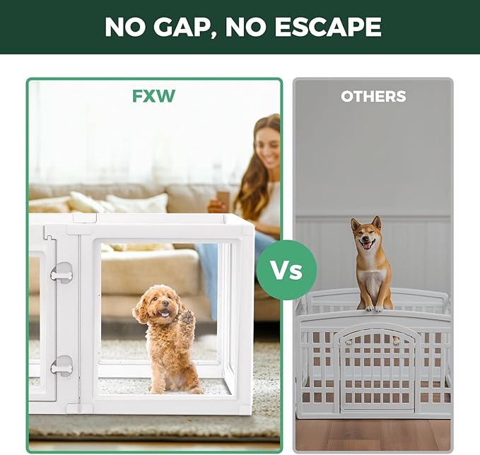 FXW AuraSpace Acrylic Indoor Unleashed Dog Playpen for Puppies and Small Dogs, 24 Inch, 6 Panels, White-PawvioPets