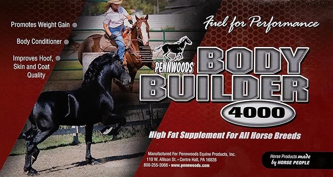 Body Builder 4000, Horse Weight Gain Supplement, High Fat and Energy Horse Weight Builder with Body Conditioning Horse Vitamins, Improves Hoof Quality - 25 LB Bag-PawvioPets