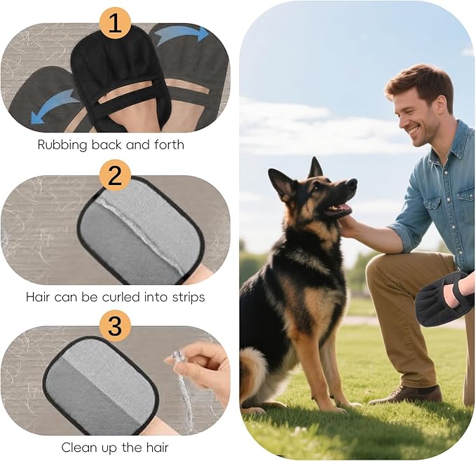 3 Pcs Magic pet Hair Remover Glove - Reusable & Easy-to-Clean cat and Dog Fur Brush for Effortless Grooming, Upgraded Grip and Large Size for Better Coverage-PawvioPets