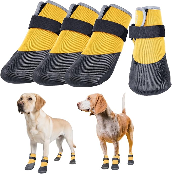 Dog Shoes Lightweight Dog Boots-Breathable Knitted Paw Protector with Adjustable Strap for Hot Pavement, Rain Walking, Hardwood Floors Anti Slip Reduce Noise, Prevent Licking Paws(Yellow,XL)-PawvioPets