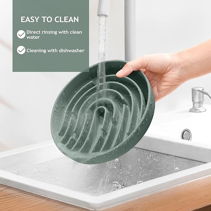 Coomazy Large Silicone Slow Feeder Dog Bowls, Interactive Puzzle Toy for Pets Food Training, Keeps Dogs Busy, Prevents Puppy Overeating (Dark Green, Large: 3.2Cup)-PawvioPets