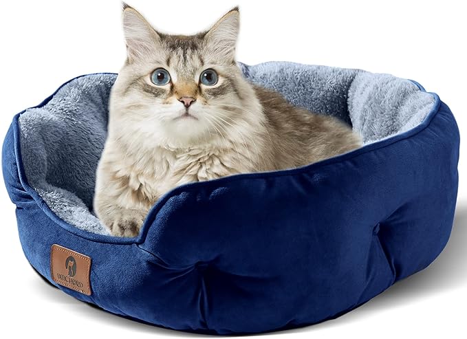 Asvin Small Dog Bed for Small Dogs, Cat Beds for Indoor Cats, Pet Bed for Puppy and Kitty, Extra Soft & Machine Washable with Anti-Slip & Water-Resistant Oxford Bottom, Blue, 20 inches-PawvioPets