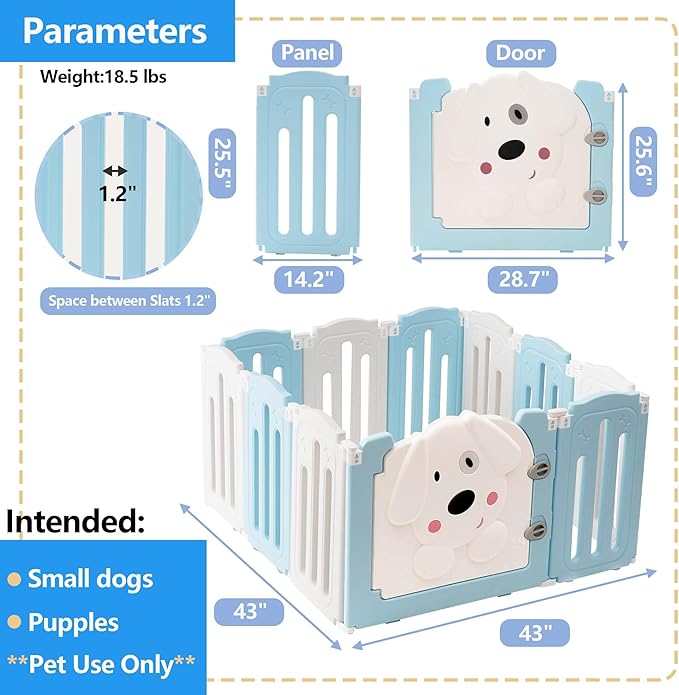 Foldable Dog Play Pen Indoors, Non-Slip Sturdy Puppy Playpen with Door, 25.5" H 10-Panel Adjustable Shape Dog Fence Pen for Small/Medium Dogs, Thickened, Easy to Store-PawvioPets