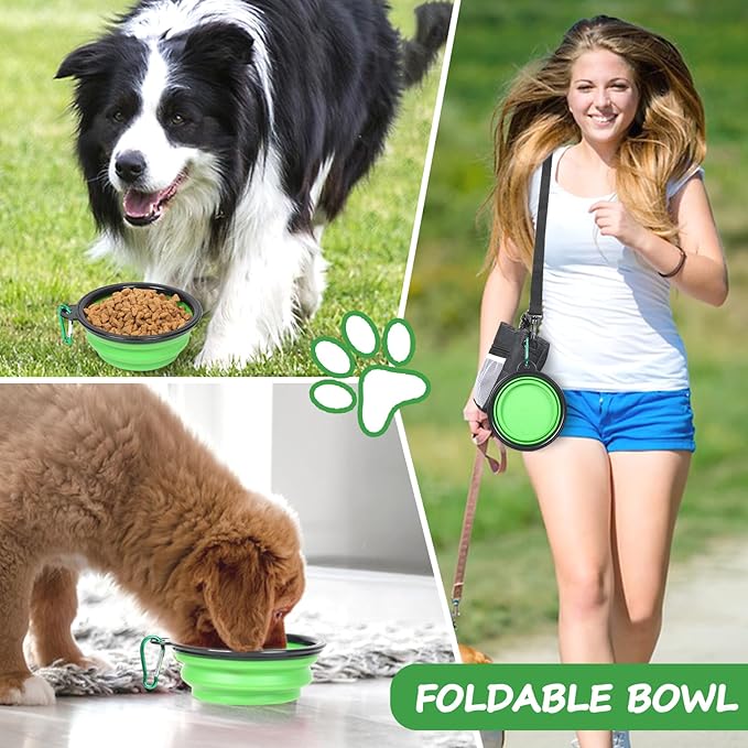 Dog Treat Pouch Pet Training Kit - Silicone Treat Bag Magnetic Closure, Puppy Training Clicker, Dog Whistle, Collapsible Dog Bowls, Poop Bags & Holder, 4 Ways to Wear Walking Fanny Pack-Black-PawvioPets