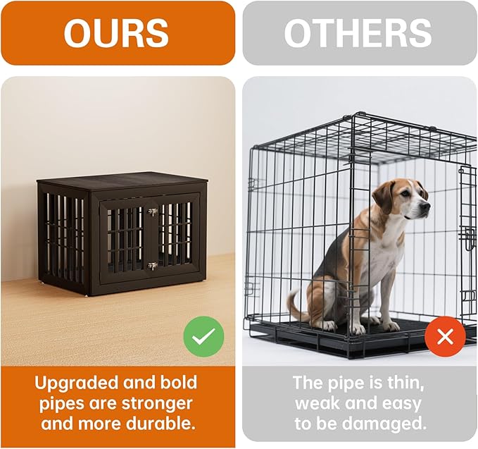 38" Heavy Duty Dog Crate Furniture for Small,Medium and Large Dogs,Rustic Wooden Dog Cage Kennel Indoor Furniture with Waterproof Top,Decorative Pet House Side End Table (Black & Grey)-PawvioPets