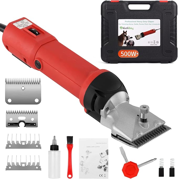 DUCKBOY Heavy Duty Clippers for Thick Coats Animals, 500W Professional Electric Shearing Machine for Horse Pony Cattle and Large Dogs Livestocks Grooming, 6 Speed & 2 Detachable Shearing Blades-PawvioPets