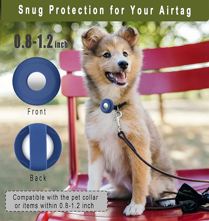 Airtag Holder for Dog Collar, Cibaabo Silicone Air Tag Case Cover Compatible with Apple Airtags for 0.8-1.2inch Cat Pet Collar Harness Loop-PawvioPets