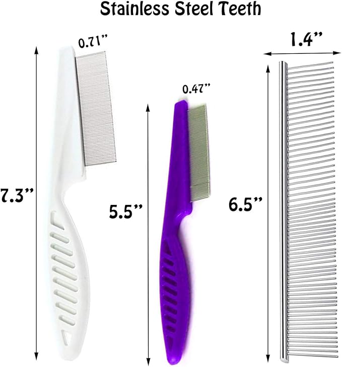 7 Pcs Pet Dog Grooming Comb, Metal Head Comb for Long Hair, Dog Tear Stain Remover Combs, Hair Combs Remover for Dogs Cats, Pet Grooming Tool Removes Crust, Mucus and Stains - 5 Types-PawvioPets