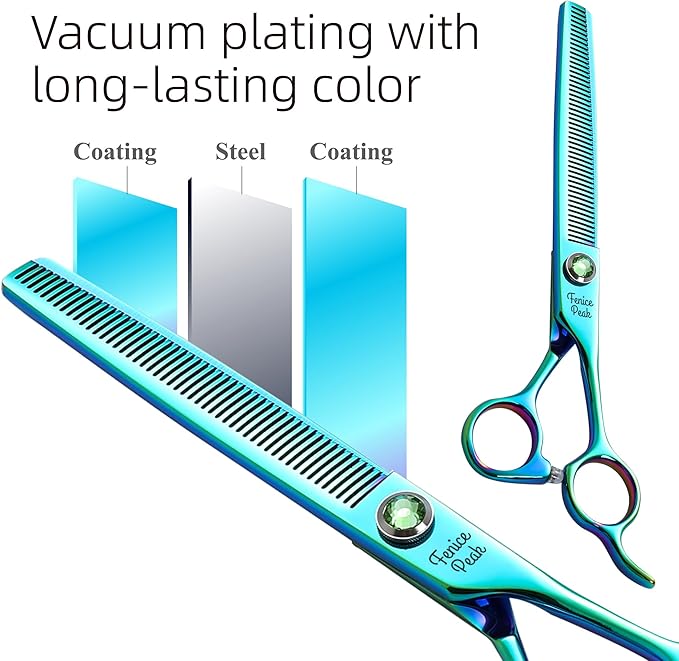 Fenice Peak Green Dog Grooming Scissors Set Straight Thinning Curved and Chunker Shears 4PCS Kit with Simulated Emerald Screw 440C Trimming Shears Durable and Sharp-PawvioPets