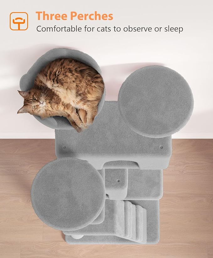 54" Cat Tree Tower for Indoor Cats Large Adult,Cute/Tall Modern Cat Tree for Big Cats 20 lbs, Plush Multi-Level Cat Condo with Scratching Posts, Dangling Ball for Fun (Light Gray, 54 inch)-PawvioPets