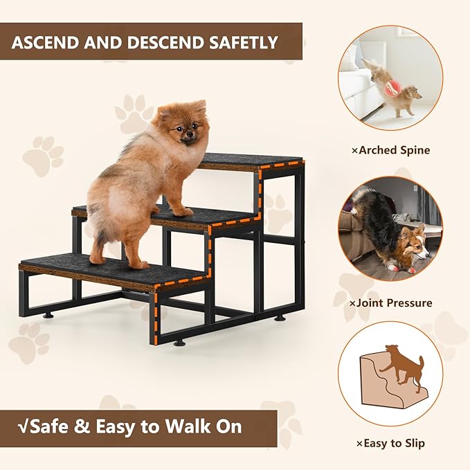 Dog Stairs for Small Dogs 3 Steps Pet Stairs Dog Stairs Steps for Couches High Beds, Non-Slip Indoor Dog Ramp, Holds Up to 100lbs-PawvioPets