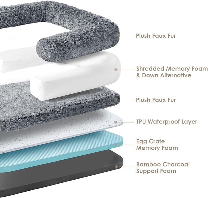 EHEYCIGA Foldable Human Dog Bed, Orthopedic Memory Foam Human Sized Dog Bed, Waterproof Pet Bed for People, Faux Fur Pet Couch for Adult, Grey, 72"x44"x11"-PawvioPets
