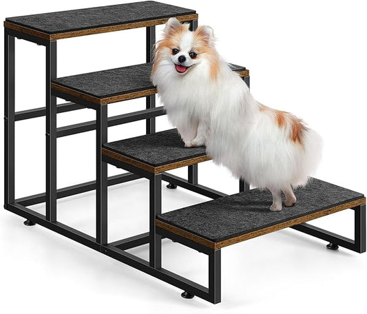 Dog Stairs for High Beds 4 Steps Dog Stairs for Small Medium Dogs Pet Stairs/Steps for Puppy, Cats, and Dogs, Easy to Walk on Dog Step for Beds and Cars-PawvioPets