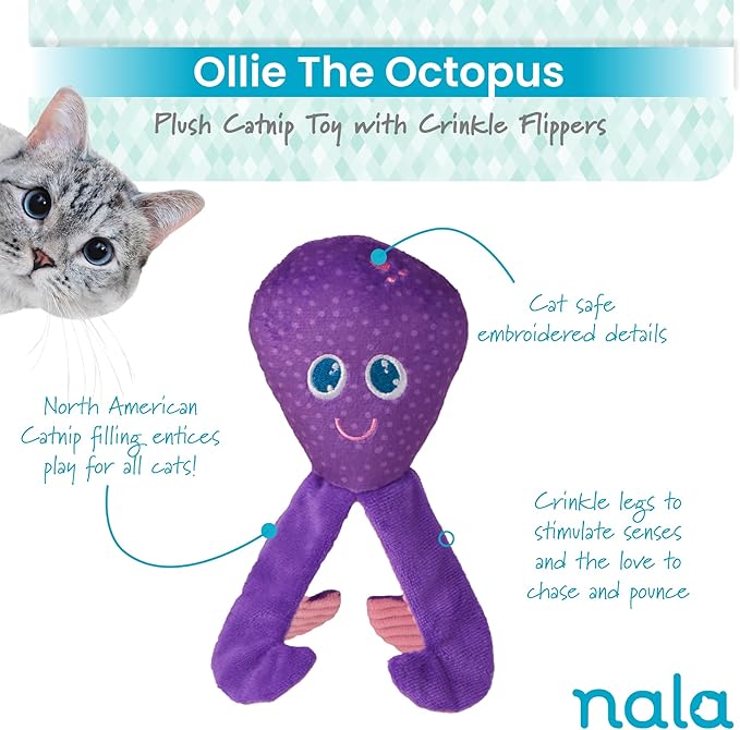 Caitec Presents Nala Cat Ollie The Octopus - Catnip Toy - Interactive Cat Toy - Chew Toy - Pillow Toy, 2 Pack-PawvioPets