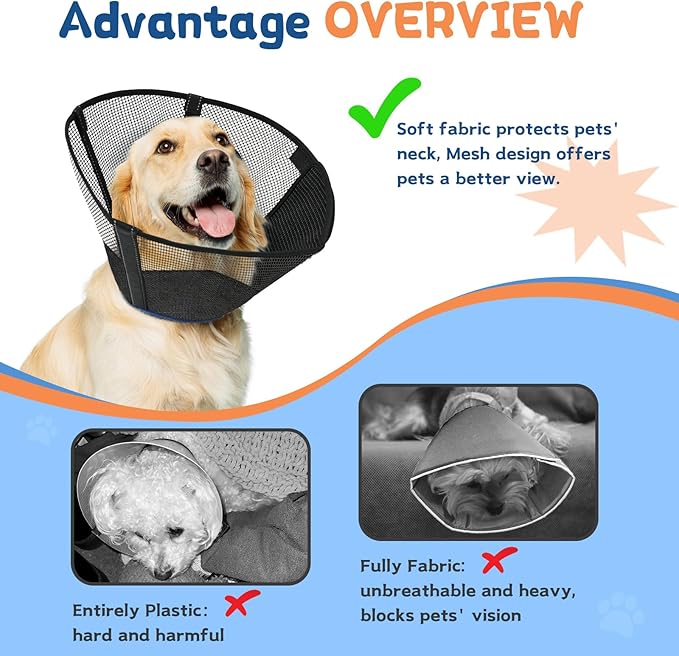 Dog Cone Collar to Stop Licking: Breathable Mesh Elizabeth Recovery Collar Alternative with Soft Padded After Surgery Neuter Spay Wound, for Large Medium, Small Dogs, Normal Eating and Drinking-PawvioPets