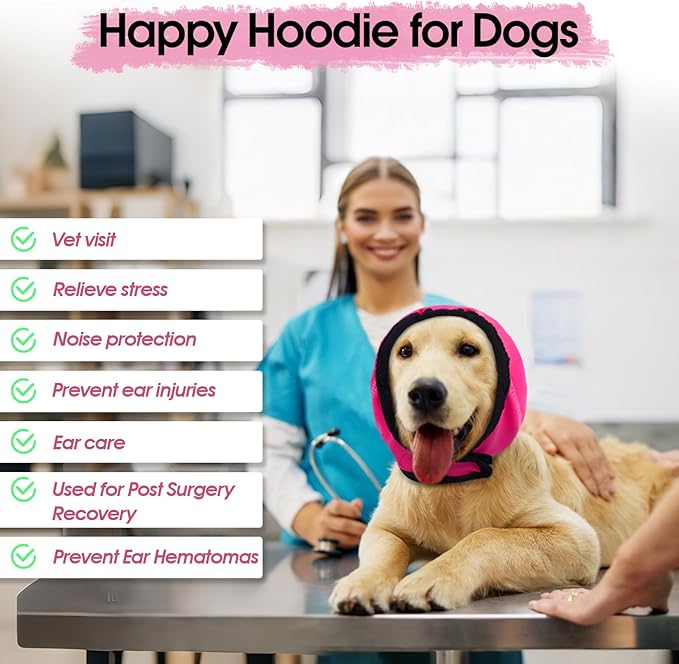 Dog Calming Hoodie, Dog Ear Muffs Noise Protection & Anxiety Relief, No Shake Ear Wraps for Dogs Quiet Ears Cover Headband for Fireworks Grooming Swimming Bathing Force Drying-PawvioPets