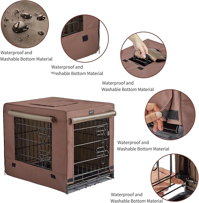 DONORO Dog Crates for Small Medium Size Dogs Indoor Double Door Dog Kennels & Houses for Puppy and Cats, Collapsible Metal Contour Dog Cages (Brown, 30.0" L x 19.0" W x 21.0" H)-PawvioPets