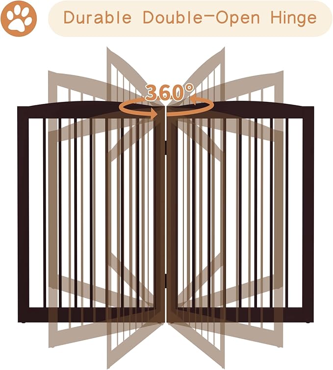 Freestanding Pet Gate for Dogs, Foldable Wooden Dog Gate for House Indoor, Tall Pet Fence for Stair, Doorway,Hall, Support Feet Included, 3 Panels 32",Brown-PawvioPets