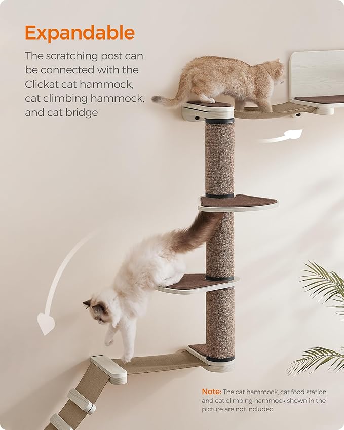 Feandrea Clickat Collection - No.006 Cat Tree Scratching Post, 39.7-Inch Tall Thicker Wall Mounted Cat Scratcher Posts, 2 Cats Perch Platform, Easy Assembly, Suit for Multi Cats Climb Play Nap Scratch-PawvioPets