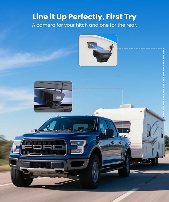 AUTO-VOX Wireless Backup Camera Kit: 5" Monitor, Dual Solar 5A Cams, Bendable Mount – Dual View for RV, Horse/Boat Trailer, Cargo, Campsite & Safe Parking-PawvioPets