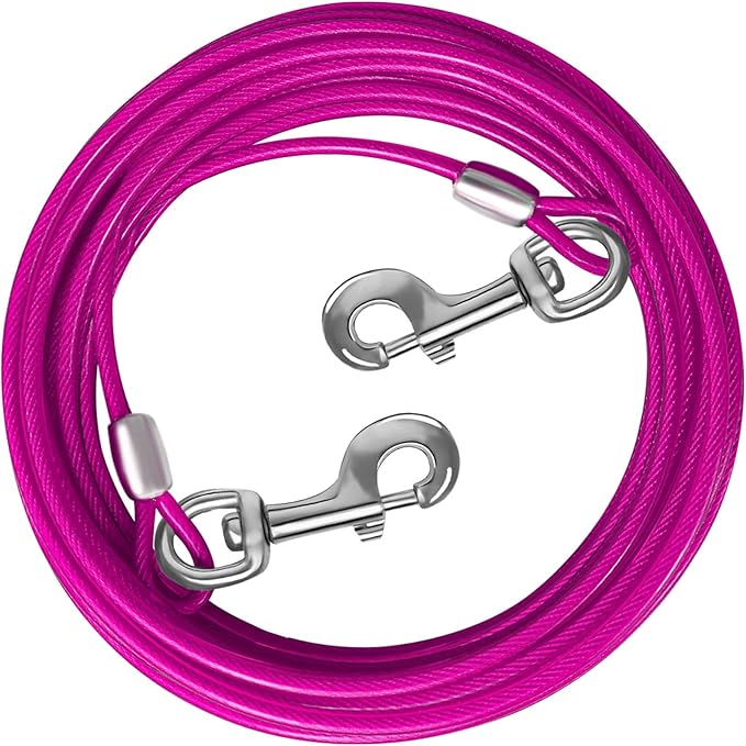 Dog Tie Out Cable 10/15/20/25/30 FT Runner for Yard Steel Wire Cable with Durable Superior Clips Pink Chains for Outside Dog Lead for Large Up to 165 Lbs-PawvioPets