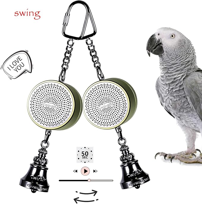 Colorday Bird Toys Parrot Talking Coach & Interactive Voice Bell for Parakeet, African Grey, Amazon Parrots, Quaker, Cockatiel, Conure (Green)-PawvioPets