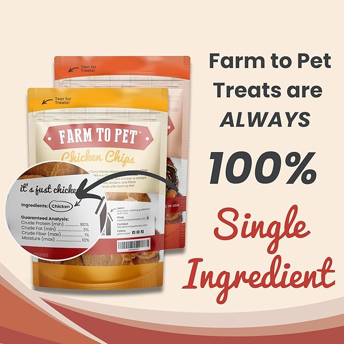 Farm To Pet - Dog Treats Chicken & Turkey Chip Protein Value Pack, 100% All Natural, Single Ingredient Training Treats, Made in USA, for Small, Medium, and Large Dogs-PawvioPets