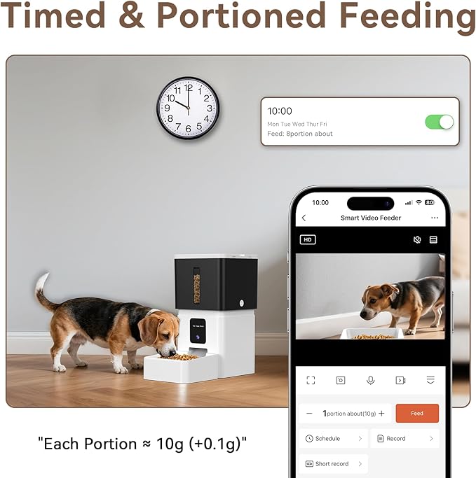 Automatic Dog Feeder with Camera: 8L/33 Cups 5G WiFi Timed Food Dispenser for Dogs - 1080P HD Night Vision Video Recording 2-Way Audio APP Control-PawvioPets