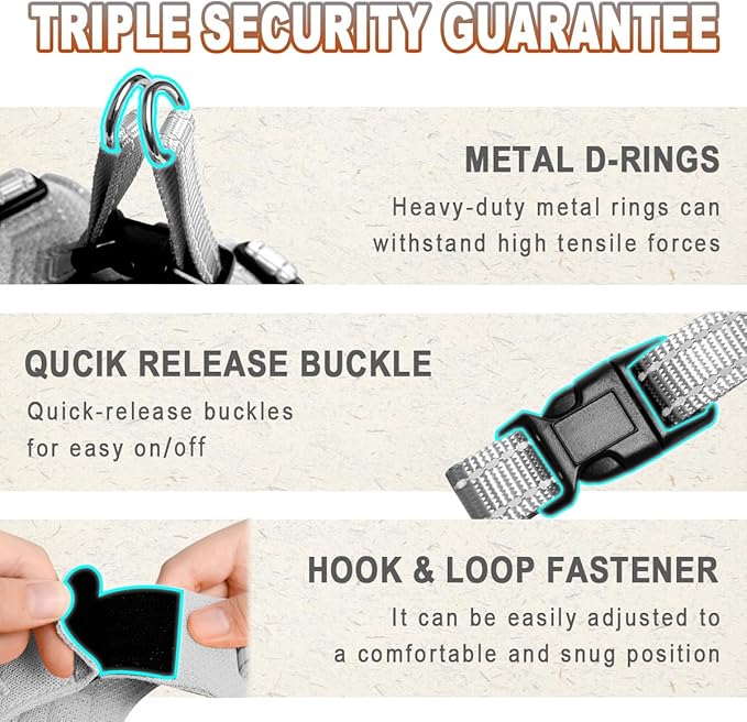 Dog Harness Step in Dog Vest Harness, Reflective Adjustable Puppy No Pull Harness Breathable Soft for Small and Medium Dogs Cats, Grey, XS-PawvioPets