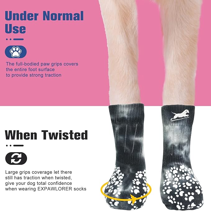 EXPAWLORER Anti Slip Dog Socks to Prevent Licking Paws, Dog Shoes for Hot Pavement, Dog Booties for Small Medium Large Senior Dogs, Traction Control Dog Boots & Paw Protectors for Hardwood Floors-PawvioPets