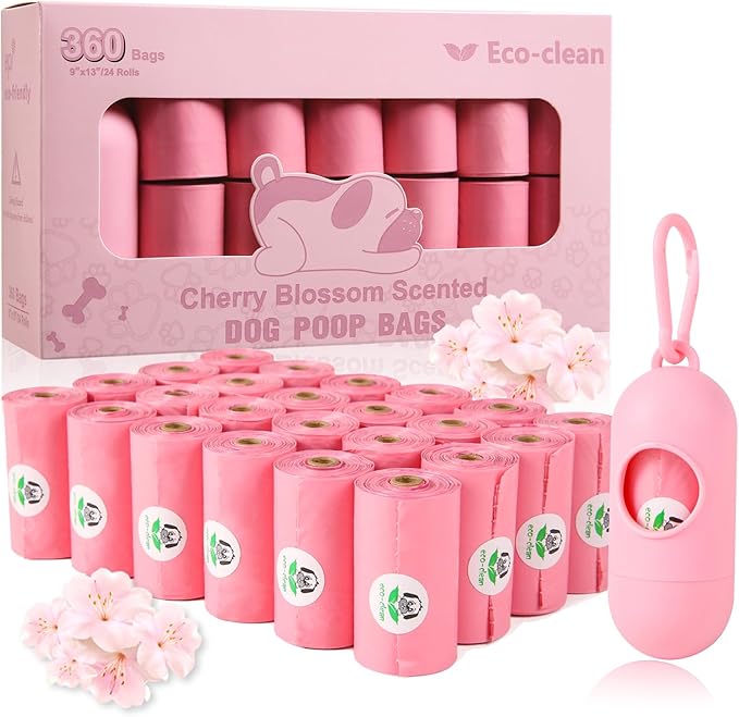ECO-CLEAN 360 Count Dog Poop Bags with Dispenser, Leak-Proof, Cherry Blossom scented-PawvioPets