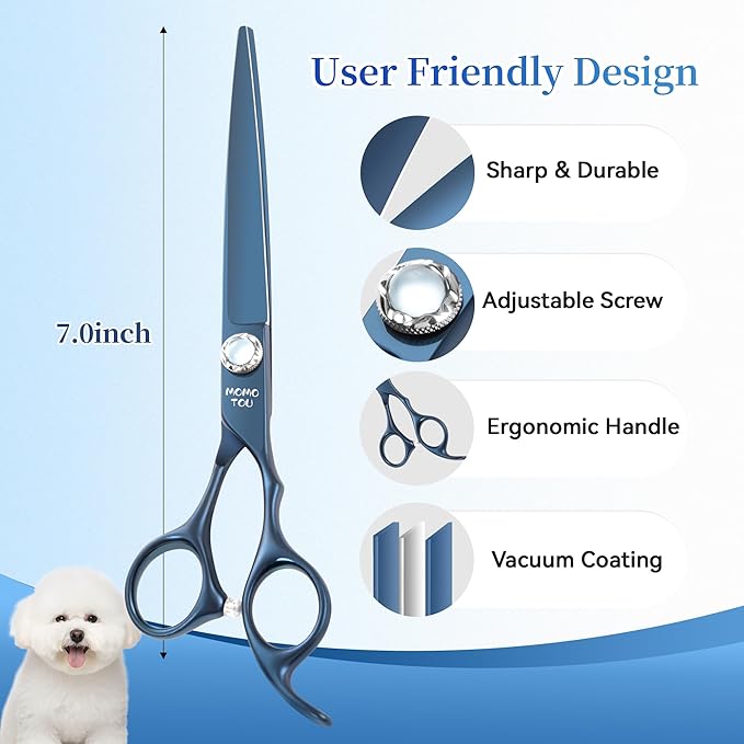 7 inch Matte Blue Straight Dog Grooming Scissors Professional 440C Stainless Steel Dog Shears Smooth Cutting Comfortable Grip and Easy to Use for Groomers and Home Use-PawvioPets