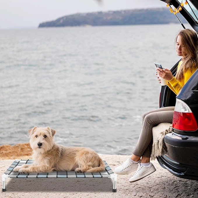 Elevated Outdoor Raised Dog Bed Outdoor Dogs Bed Lifted Pet Bed Dog Cot for Medium Pet Taste Life, Start with A Pet Bed 34'' x 20'' x 6.5''-PawvioPets