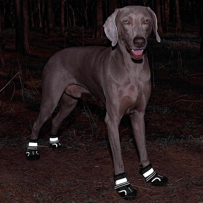 Dog Shoes, Waterproof Dog Boots & Paw Protectors with Anti-Slip Sole, 4pcs/Set Pet Dog Booties, Reflective Dog Shoes for Small Medium Large, Winter Snowy Summer Hot Pavement (Black, 4# (S))-PawvioPets