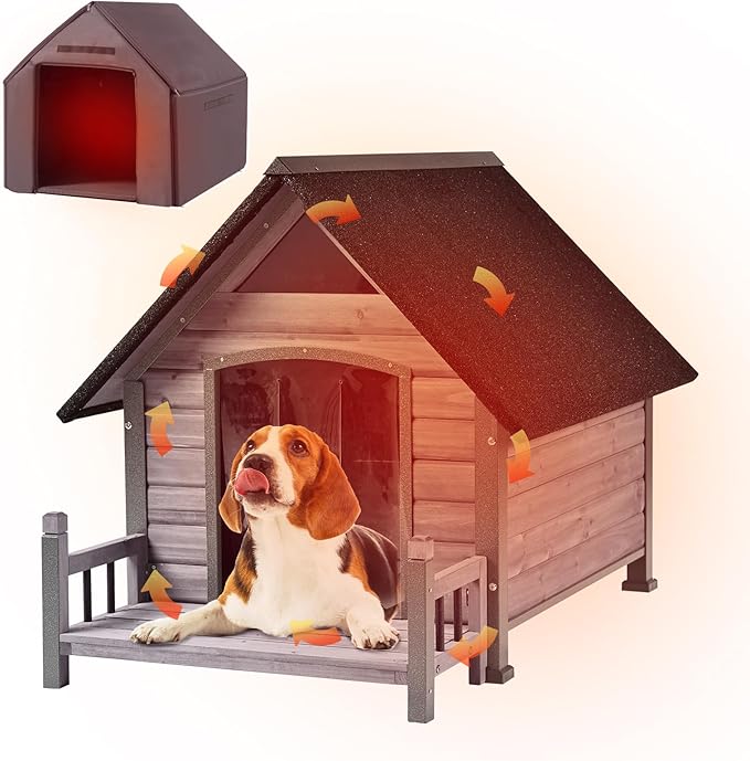 Dog House Outdoor Insulated for Winter, Puppy Kennel with Anti-Chewing Iron Frame, Weatherproof Dog Crate with Insulated Liner for Small Medium Large Dogs (Grey, 45" x 32.9" x 32.6")-PawvioPets