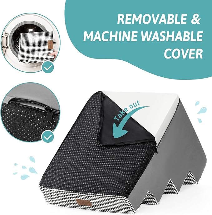 Dog Stairs for Small Dogs, 4 Tier Wider Pet Stairs for Couch and Beds, 17.7" H Non-Slip Dog Steps for Old Cats, Puppy, Small Medium Dogs, 17.7x23.6x17.7 inch, White Black-PawvioPets