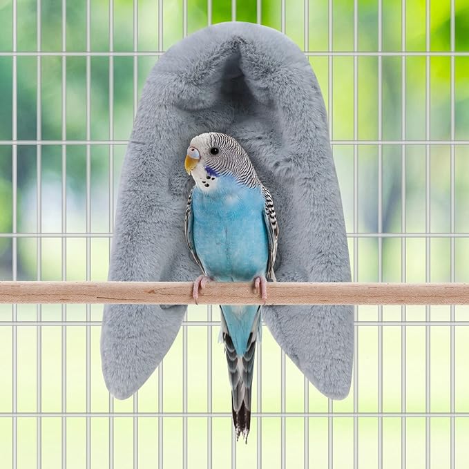 Cozy Bird Blanket Parrot Cage Snuggle Hut Warm Bird Nest House Bed Hanging Hammock for Parakeet Cockatiel Conure African Grey (Medium, Grey)-PawvioPets