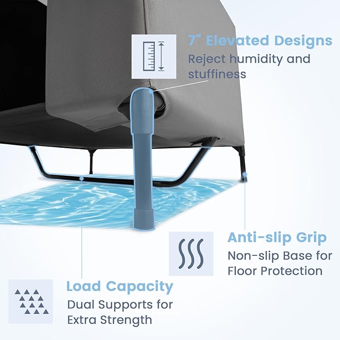 42” Outdoor Dog House for Large Breeds, Durable Large Dog Shelter with Weatherproof 600D PVC Canopy, Breathable 2x1 Textilene Fabric Elevated Dog Bed, XL Dog Kennel for Outside Use-PawvioPets