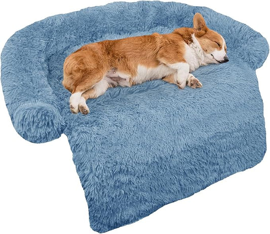 GGIB Calming Dog Bed Fluffy Plush Dog Mat for Furniture Protector with Removable Washable Cover for Large Medium Small Dogs and Cats (Medium, Navy)-PawvioPets