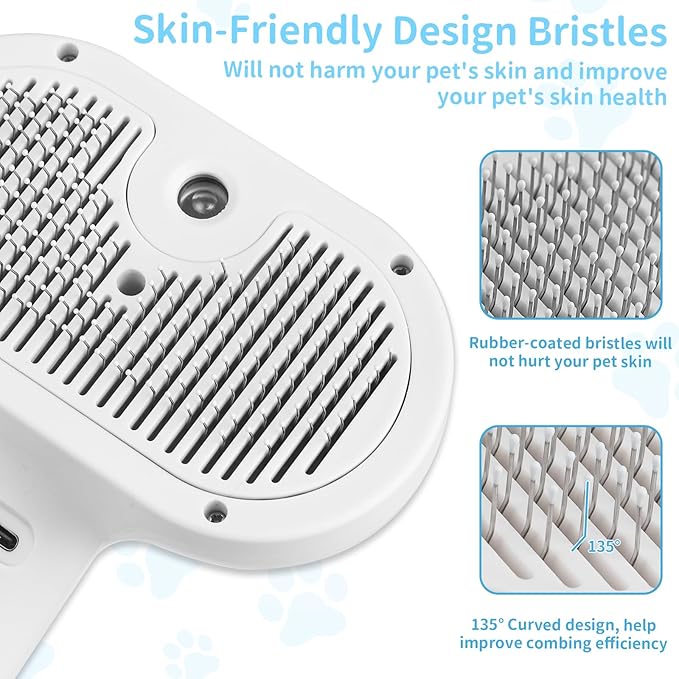 Dog Brush for Shedding, Cat Brushes for Indoor Cats, Cat Brush for Shedding - Pet Grooming Supplies with Steam, Hair Removal Comb Spray for Long-Haired Cats and Dogs (White)-PawvioPets