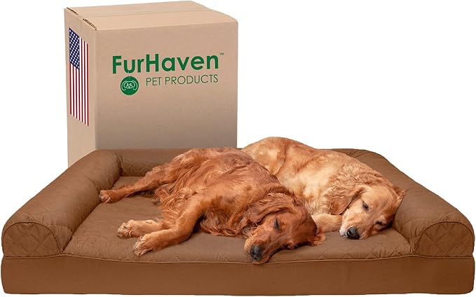 Furhaven Orthopedic Dog Bed for Large Dogs w/ Removable Bolsters & Washable Cover, For Dogs Up to 125 lbs - Quilted Sofa - Toasted Brown, Jumbo Plus/XXL-PawvioPets