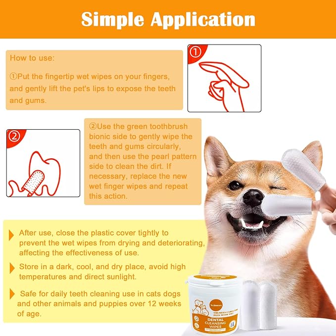 Dog Dental Wipes, Pet Dental Finger Wipes for Dogs & Cats, Dog Teeth Cleaning Wipes, Reduce Plaque & Tartar Buildup, Fresh Breath, Protect Gums, Dog Ear Cleaner Wipes Remove Wax, Coconut Scent, 50Pcs-PawvioPets