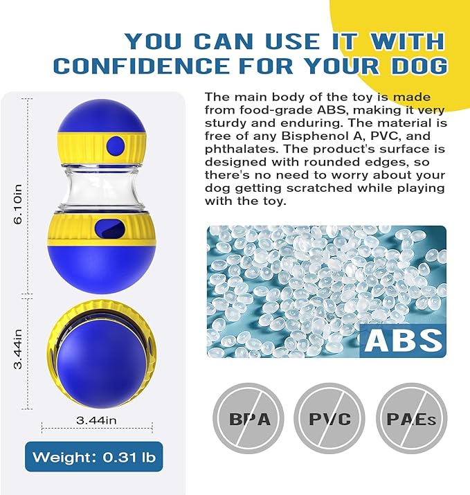 Dog Treat Dispensing Puzzle Toy Adjustable Food Dispenser Slow Feeder Puppy Enrichment Training Rolling Ball Pet Interactive Chase Toys for Small Medium Large Dogs to Keep Them Busy-PawvioPets