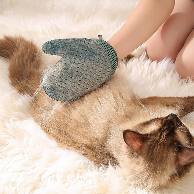 2 in 1 Pet Fur Glove & Cat Hair Remover Glove, Dog Grooming Glove Brush for Shedding, Massage, Efficient Pet Hair Remover Mitt for Uproot Cleaner Clothes, Couch, Carpet [Blue/Pair]-PawvioPets