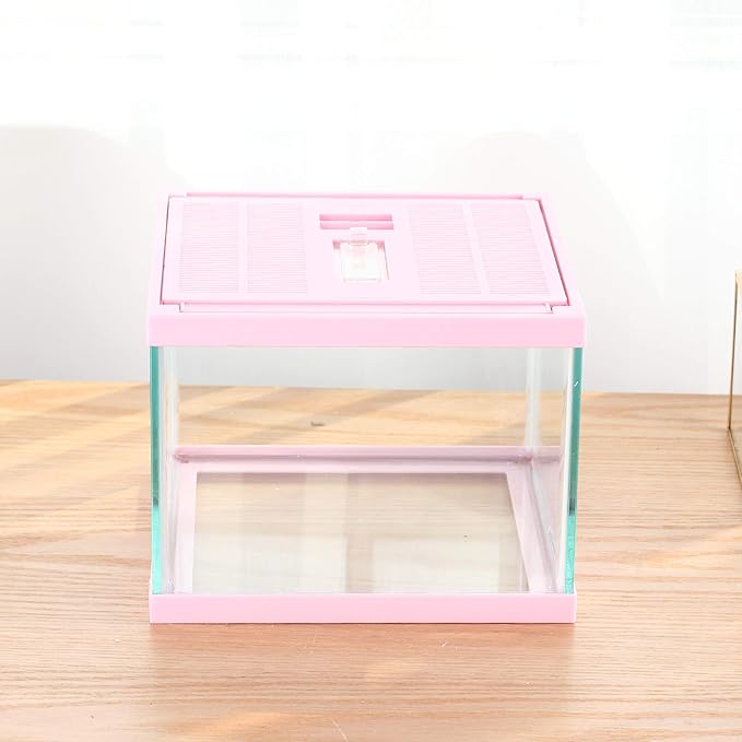 crapelles Reptile Tank Color Pink Spider Terrarium Container Tarantula Box Cage Gecko Habitat Insect Enclosure Frog Carrier Tortoise Snail Container Fish Bowl Hermit Crab House Cricket Breeding Box-PawvioPets